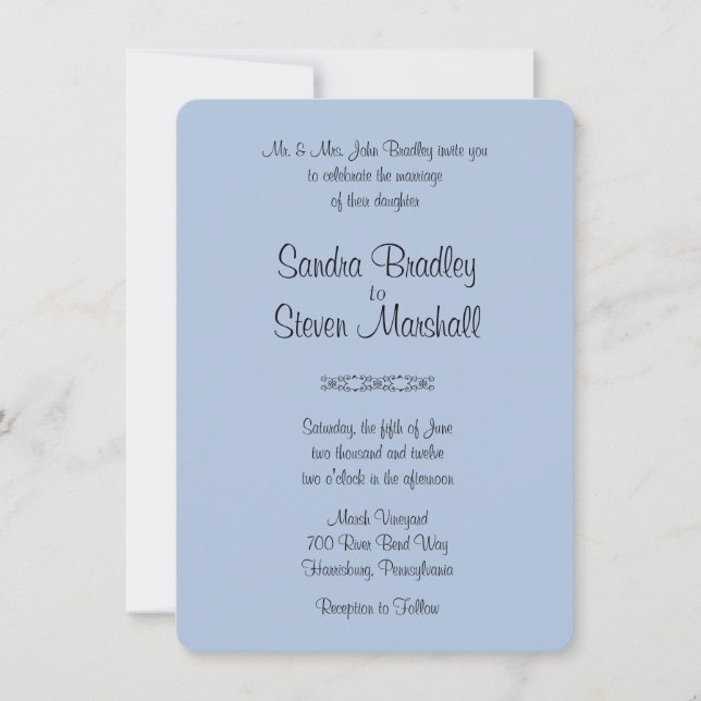 Invitaciones de casamiento azul sólido (Anverso)
