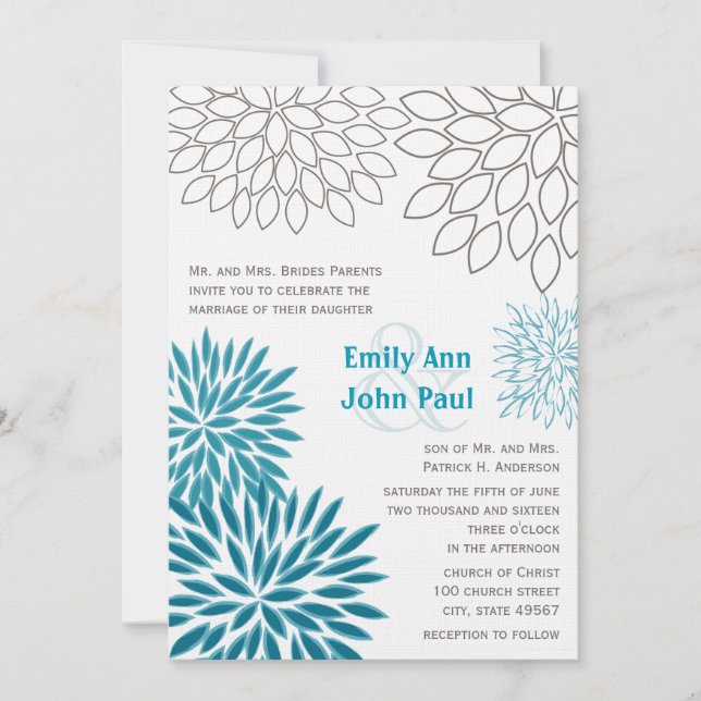 Invitaciones de casamiento con crisantemo floral m (Anverso)