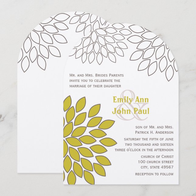 Invitaciones de casamiento con crisantemo floral m (Anverso / Reverso)