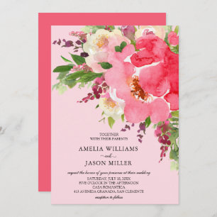 Invitaciones de casamiento con flores rosadas