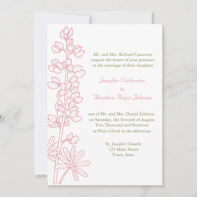 Invitaciones de casamiento con flores rosadas (Anverso)