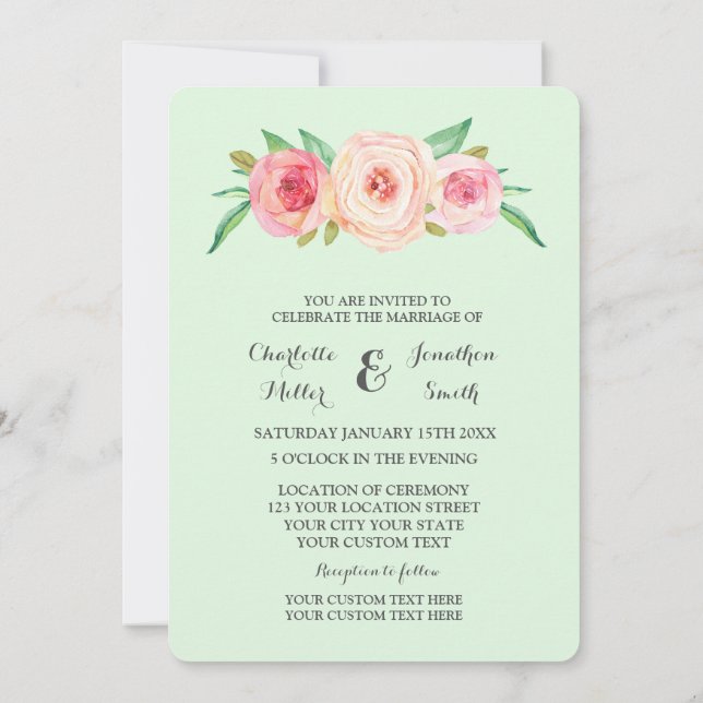 Invitaciones de casamiento con leche floral rosa d (Reverso)