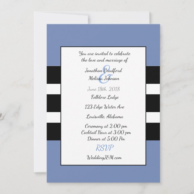 Invitaciones de casamiento con rayas modernas azul (Anverso)
