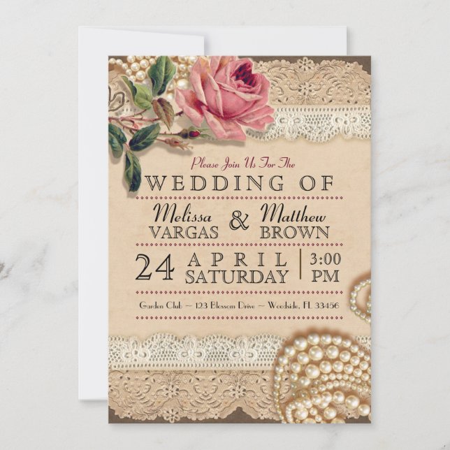 Invitaciones de casamiento con rosas rosas rosadas (Anverso)