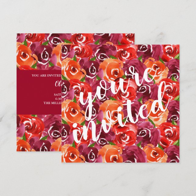 Invitaciones de casamiento de collage floral de ac (Anverso / Reverso)