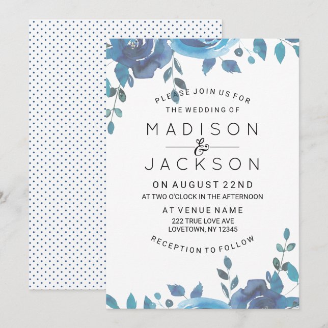 Invitaciones de casamiento de color azul (Anverso / Reverso)