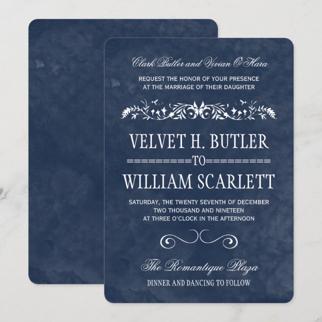 Invitaciones de casamiento de color azul (Anverso / Reverso)