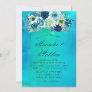 Invitaciones de casamiento de color azul Verde azu