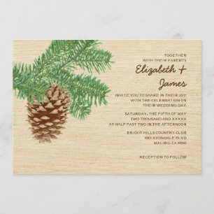 Invitaciones de casamiento de conos de pino vintag