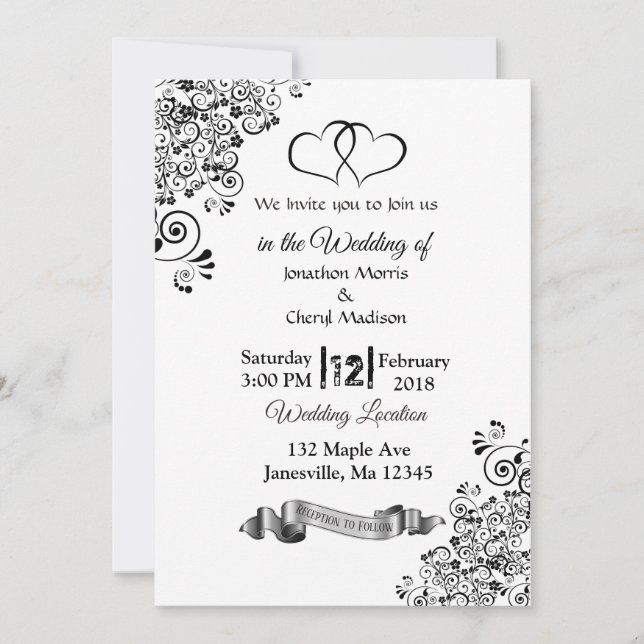 Invitaciones de casamiento de corazones simples en (Anverso)