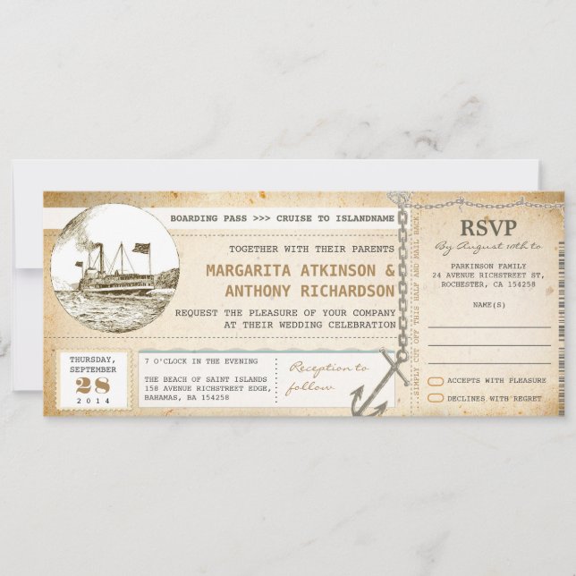 invitaciones de casamiento de cruceros con tarjeta (Anverso)