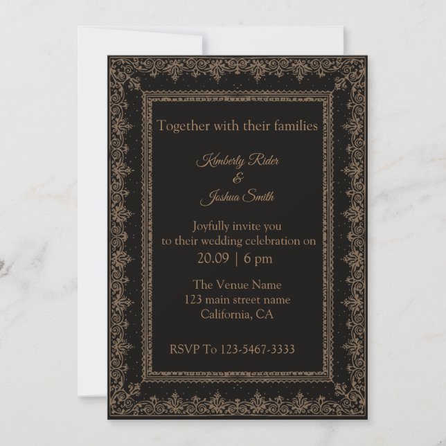 Invitaciones de casamiento de diseño de marco vint (Anverso)