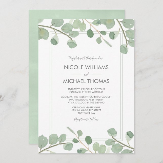 Invitaciones de casamiento de Eucalyptus (Anverso / Reverso)
