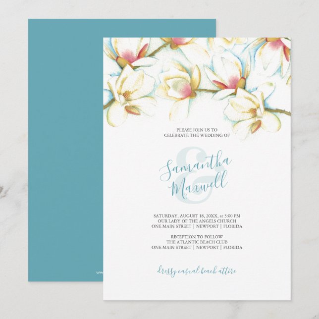 Invitaciones de casamiento de floral blanca acuare (Anverso / Reverso)