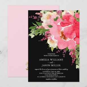 Invitaciones de casamiento de floral rosada en col