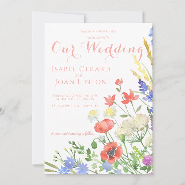 Invitaciones de casamiento de flores silvestres ac (Anverso)