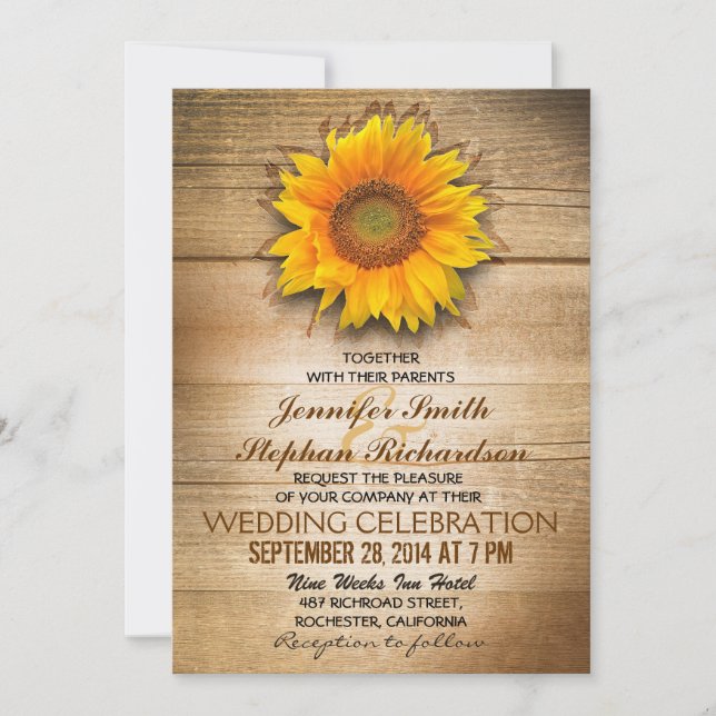 invitaciones de casamiento de girasol rústico de m (Anverso)