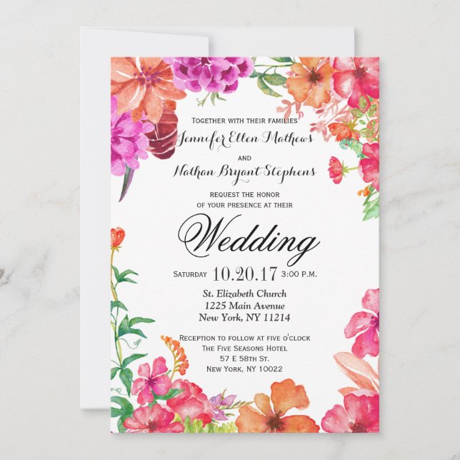Invitaciones de casamiento de jardín de color rosa (Anverso)