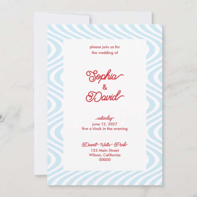 Invitaciones de casamiento de marea azul retro (Anverso)
