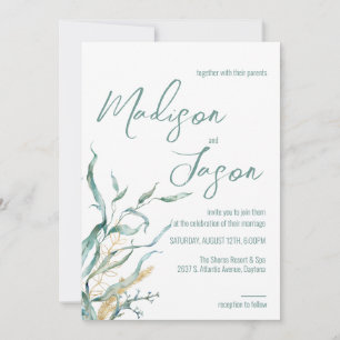 Invitaciones de casamiento de marea verde acuática