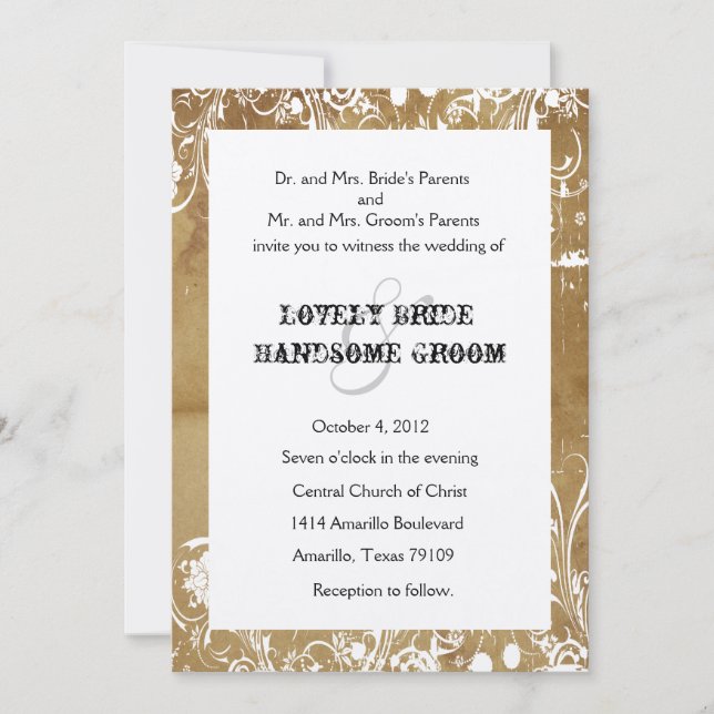 Invitaciones de casamiento de papel pintado y enca (Anverso)