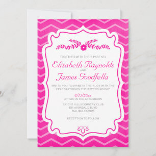 Invitaciones de casamiento de rayas chevron rosada