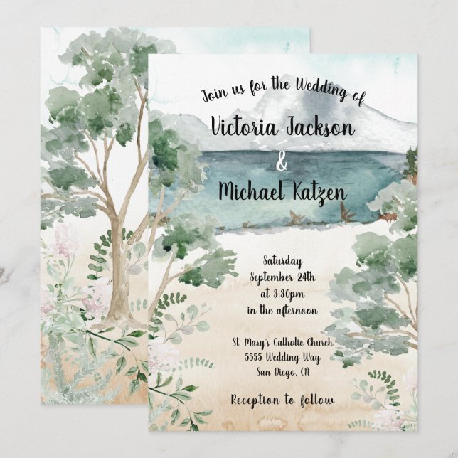 Invitaciones de casamiento en el lago Watercolor M (Anverso / Reverso)