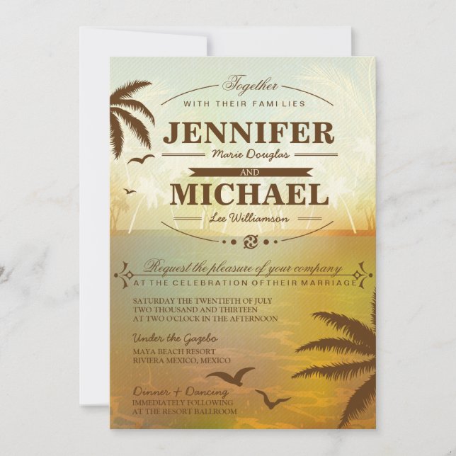 Invitaciones de casamiento en playa de Naranjas tr (Anverso)