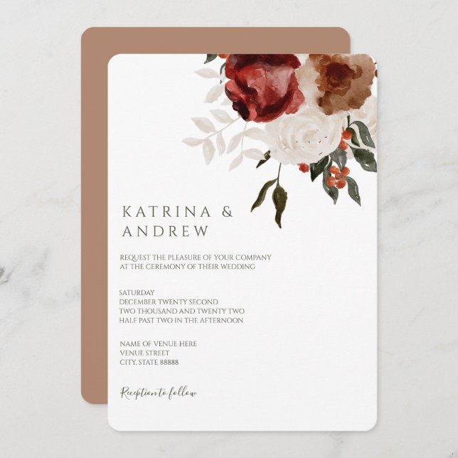 Invitaciones de casamiento floral de acuarela (Anverso / Reverso)