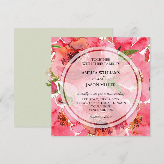 Invitaciones de casamiento floral de acuarela (Anverso / Reverso)