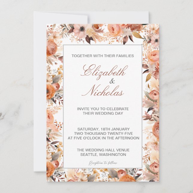 Invitaciones de casamiento floral de acuarela (Anverso)