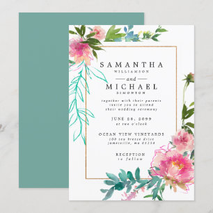 Invitaciones de casamiento floral de color acuátic