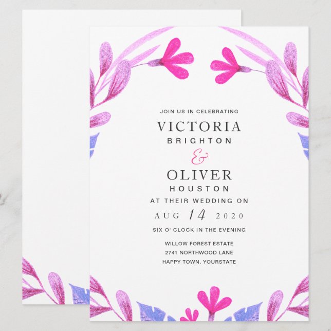 Invitaciones de casamiento floral de color de agua (Anverso / Reverso)