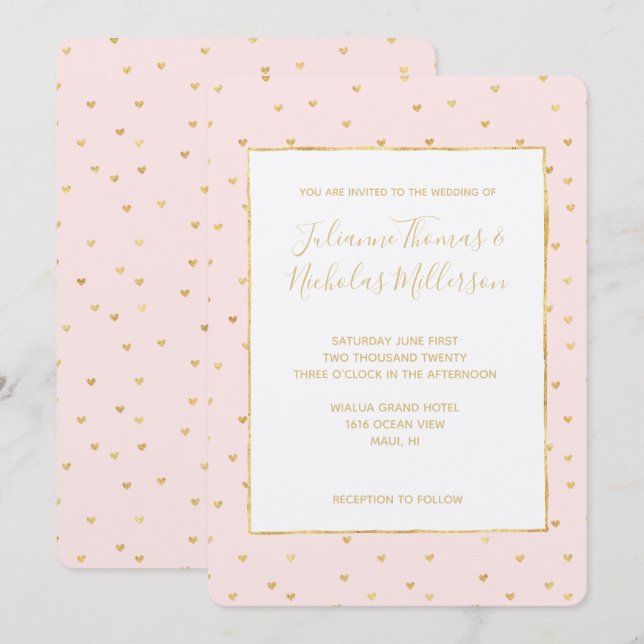 Invitaciones de casamiento rosado de la boda de lo (Anverso / Reverso)