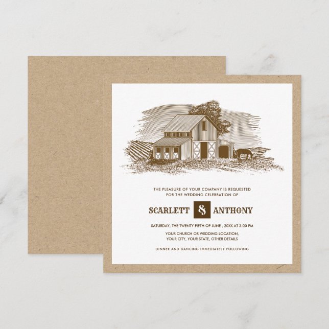Invitaciones de casamiento rústico de papel Kraft  (Anverso / Reverso)