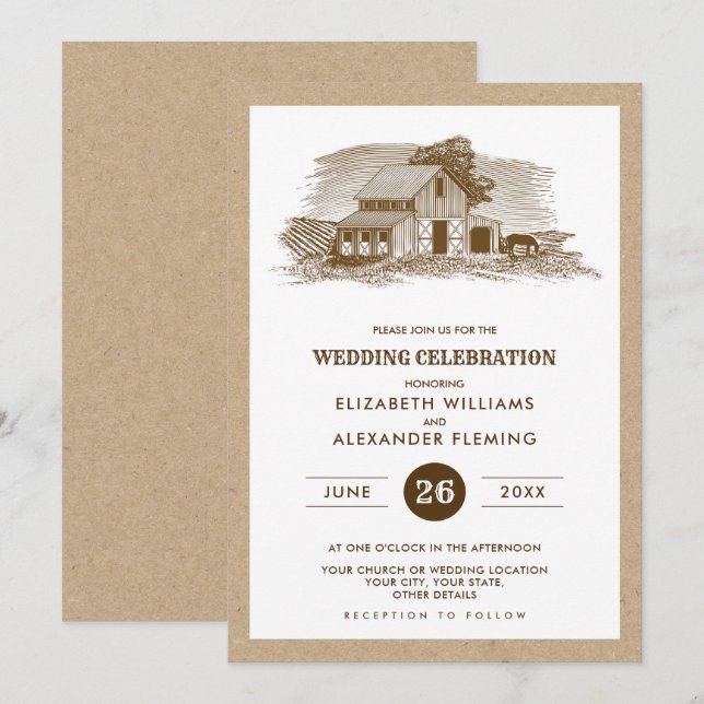 Invitaciones de casamiento rústico de papel Kraft  (Anverso / Reverso)
