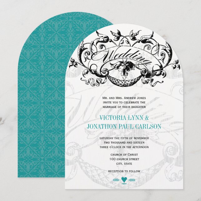 Invitaciones de casamiento Verde azulado moderno (Anverso / Reverso)