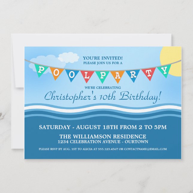 Invitaciones de Celebración de Fiesta en la Piscin (Anverso)