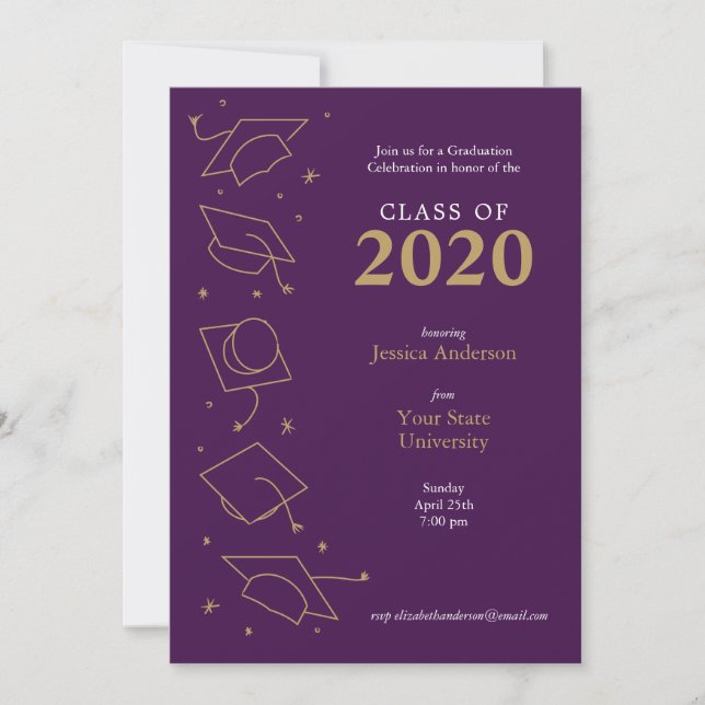 Invitaciones de celebración de graduación morada m (Anverso)
