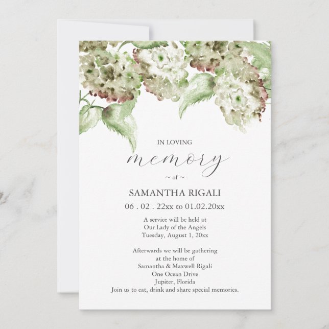 Invitaciones de Celebración de la Vida de Hortensi (Anverso)