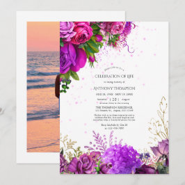 Invitaciones de Celebración de la Vida Floral Fucs