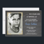 Invitaciones de charla con estilo de cosecha de cu<br><div class="desc">Añade tu foto a esta invitación de tiza de estilo vintage. Agregue cualquier edad. Se incluye la impresión posterior.</div>