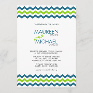 Invitaciones de Chevron Boda ZigZag Blue y Lime
