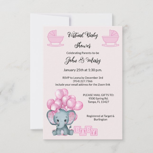Invitaciones de Chicas de Baby Shower virtual (Anverso)