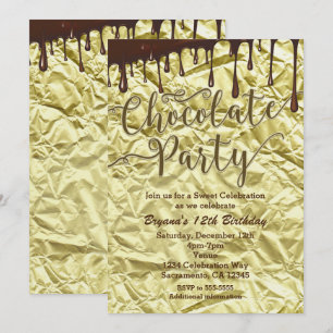 Invitaciones de chocolate dorado con envoltorio de