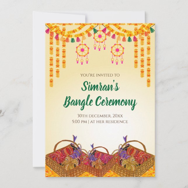 Invitaciones de Choora y ceremonia de Bangle (Anverso)