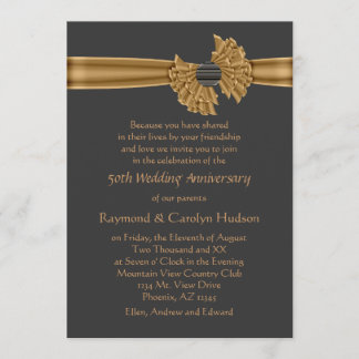 Invitaciones de cinta dorada del 50º aniversario
