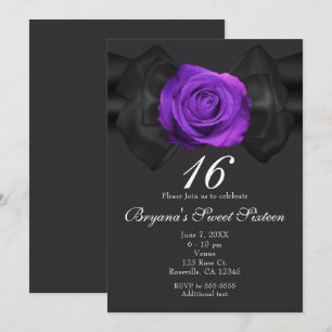 Invitaciones de cinta negra y rosa púrpura CUALQUI