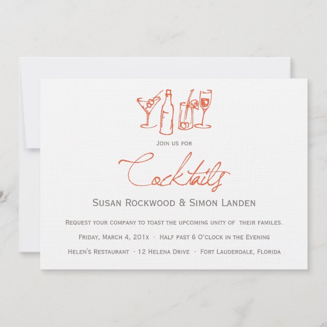 Invitaciones de cóctel de boda | NARANJA (Anverso)