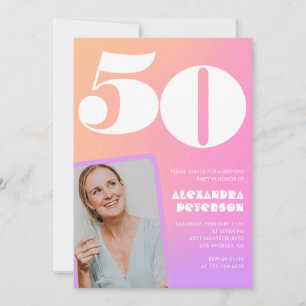 Invitaciones de color rosa 50 cumpleaños Retro Pho
